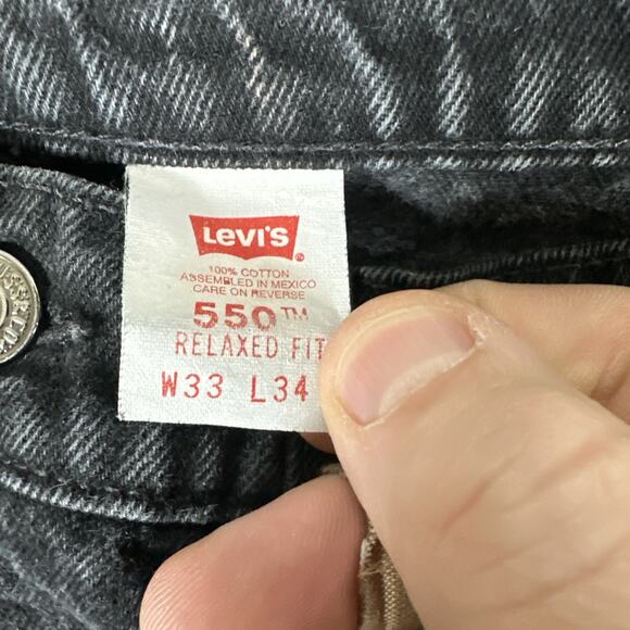 Vtg Levis 550 Jeans Mens 33x34 Faded Black Relaxed Fit Orange Tab Denim 90s - Picture 4 of 11